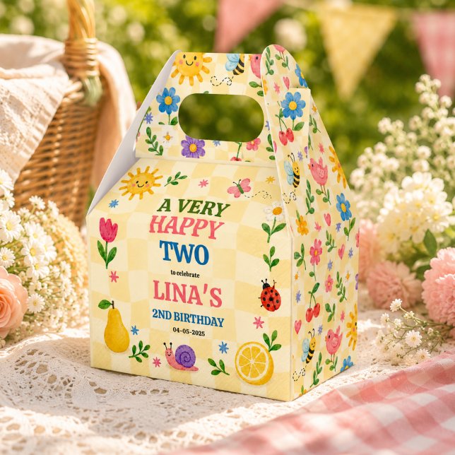 Solig Trädgård 2-års Födelsedags Blomster Picknick Presentaskar (Sunny Garden 2nd Birthday Floral Picnic Party Favor Boxes
)