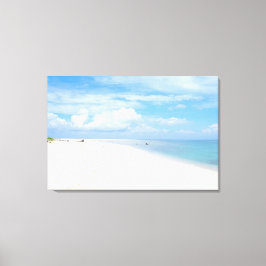 Solig vit sandstrand havslandskap resa foto canvastryck