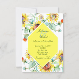 Soliga akvarell solrosor bröllop inbjudningar