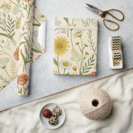 Soliga gula vildblommor och ömtåliga ängsblommor presentpapper