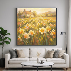 Soliga Narcisser - Pastell Målning Stil Konst Poster
