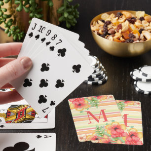 Soliga sommars Hawaii-blommor på randigt mönster Casinokort