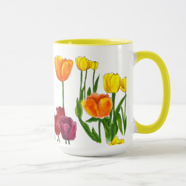 Soliga vår tulpaner blomillustration mugg (Höger)