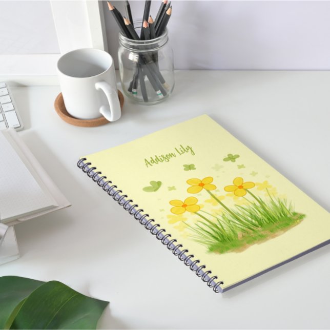 Soliga vilda blommor & fjärilar Klassiskt block Anteckningsbok (Classic Spiral Notebook)
