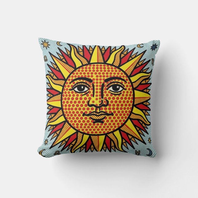 Soligt Ansikte Pop Art Seriestil Solstrålning Kudde (Framsida)