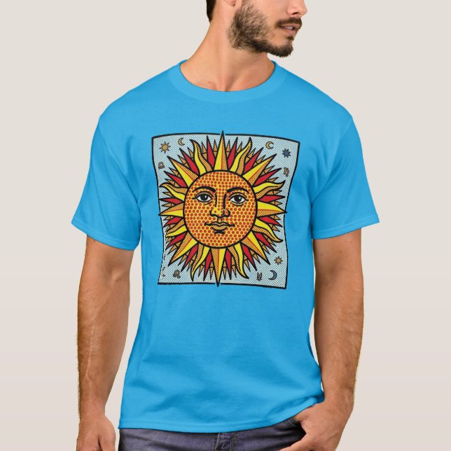 Soligt Ansikte Pop Art Seriestil Solstrålning T Shirt (Framsida)