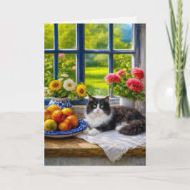 Soligt fönster, katt kort