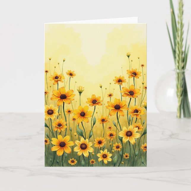 Soligt gul morsdagskort med blommor kort (Framsida)