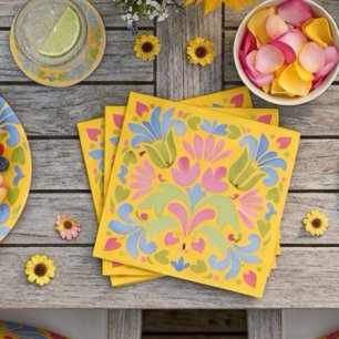 Soligt gul och blå sommarblomma pappersservett