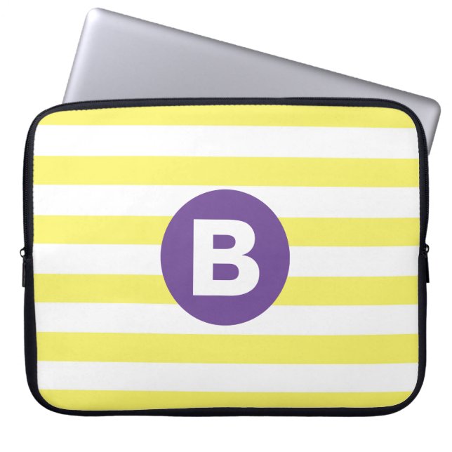 Soligt gulrandig lila monogram laptop fodral (Framsidan)