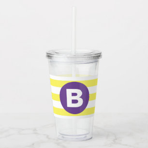 Soligt gulrandig lila monogram take away mugg