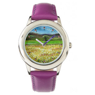 SOLITÄRT TRÄD I GRÖNT GULT FLOWER FÄLT ARMBANDSUR