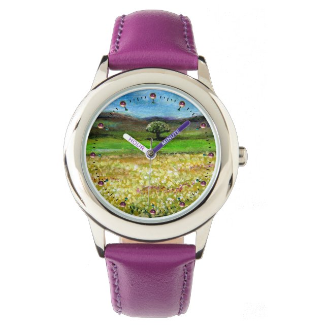 SOLITÄRT TRÄD I GRÖNT GULT FLOWER FÄLT ARMBANDSUR (Framsida)