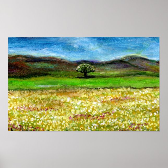 SOLITÄRT TRÄD I GULT FLOWER FÄLT,TUSKANY POSTER (Framsidan)
