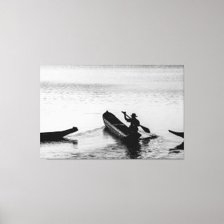 Solitary Rower: A Serene Monochrome Reflection of Canvastryck