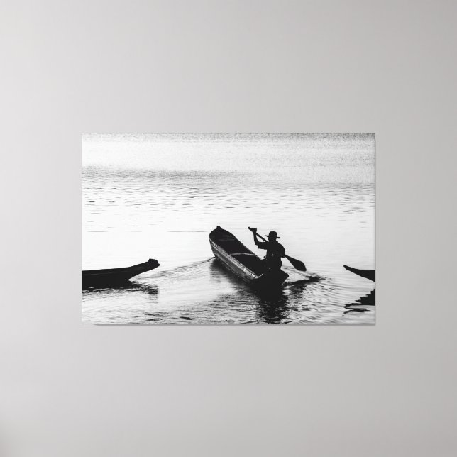Solitary Rower: A Serene Monochrome Reflection of  Canvastryck (Framsida)