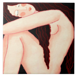Solitude Abstrakt Digital Porträtt of a Woman Kakelplatta