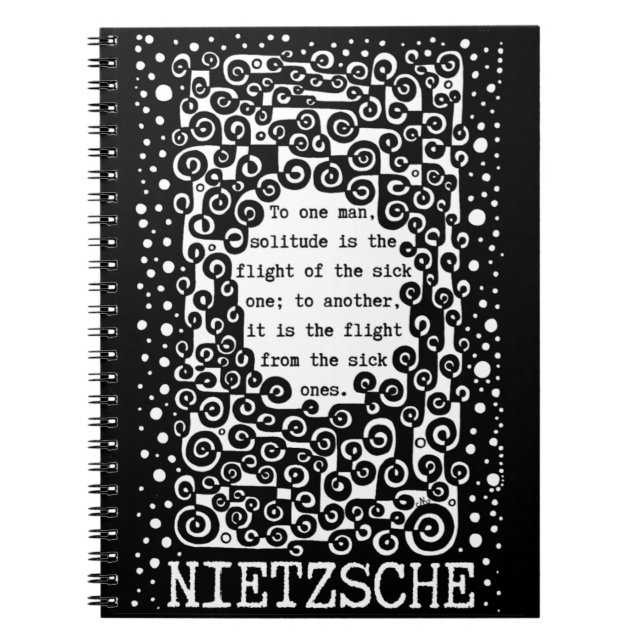 SOLITUDE svartvita citat av Nietzsche Anteckningsbok (Framsidan)