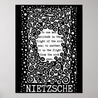 SOLITUDE svartvita citat av Nietzsche Poster