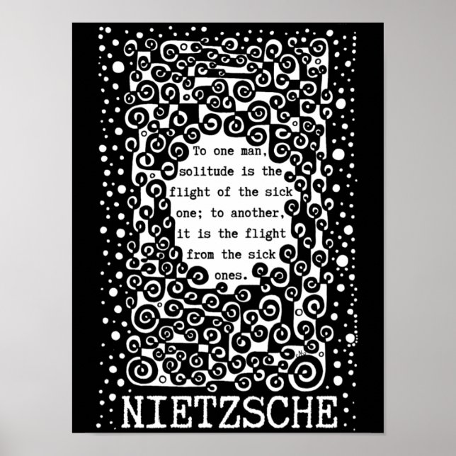SOLITUDE svartvita citat av Nietzsche Poster (Framsidan)