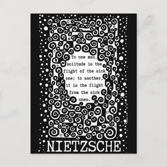 SOLITUDE svartvita citat av Nietzsche Vykort (Framsida)