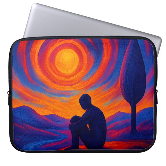 Solitude Under the Sun Abstract Blue and Orange Laptop Fodral (Framsidan)