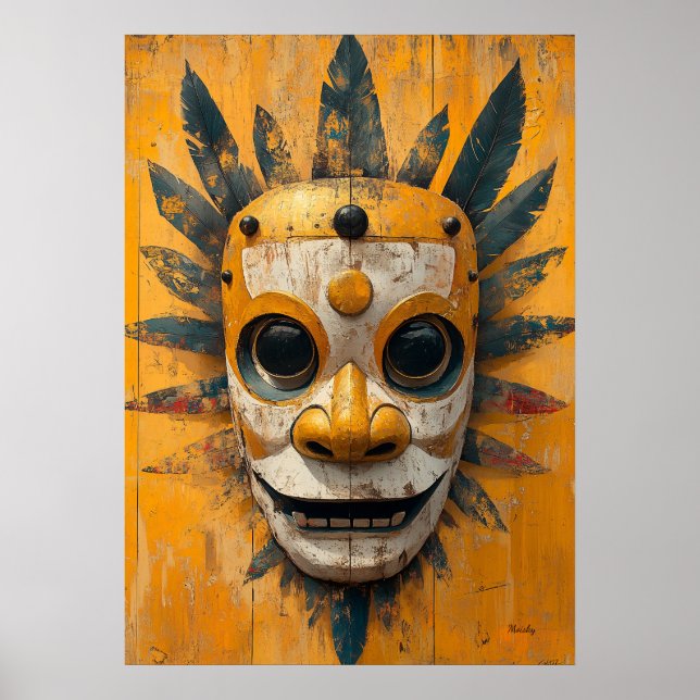 Solkrigarmask – mesoamerikansk rituell symbol poster (Framsidan)