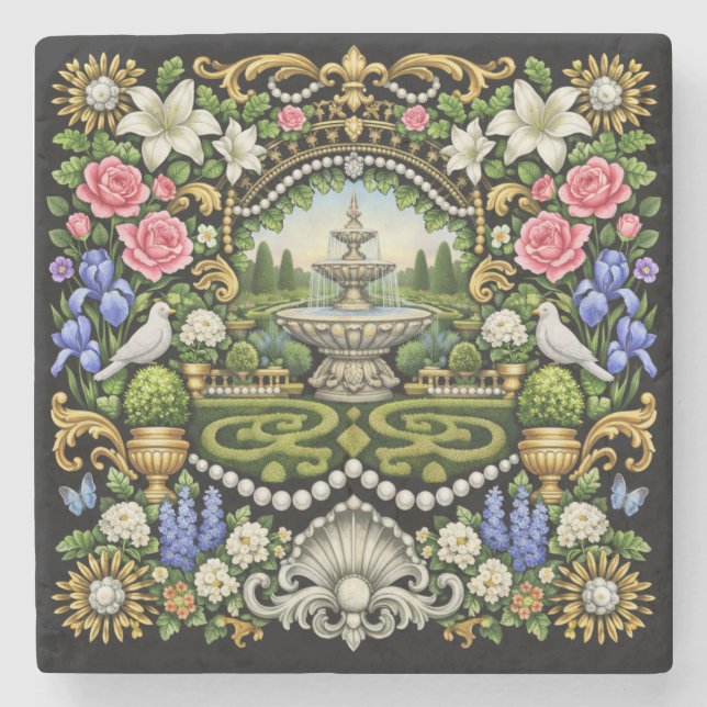Solkungens Versaillesinspirerade trädgård  Stenunderlägg (Framsidan)