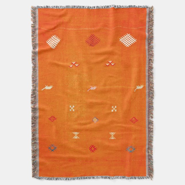Solkysst komfort: Orange Boho Marockansk  Filt (Framsidan Vertikal)