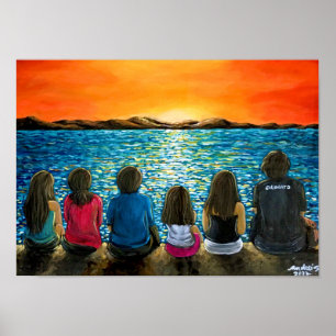 Solmålning av familj och strand poster