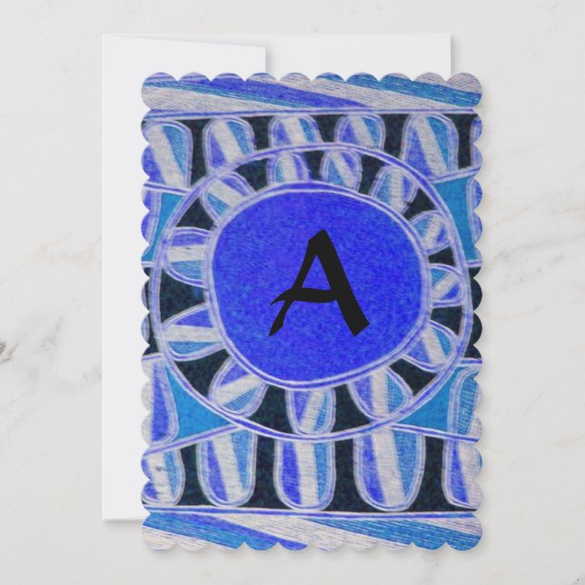 SOLMONOGRAM Geometrisk BlåTurkos Vit Svart Inbjudningar (Framsida)