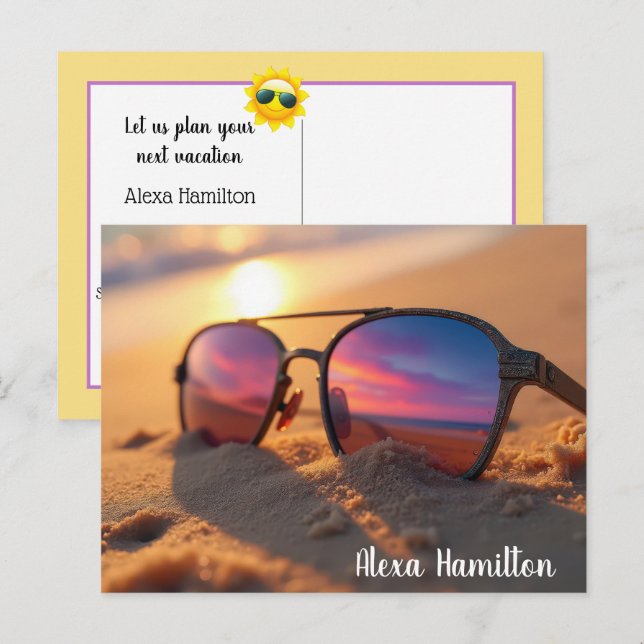 Solnedbrytning i solglasögon vykort (Fram/baksida)