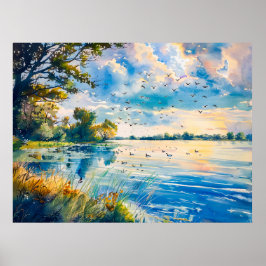 Solnedersreflektioner på Havel Havelland Akvarell Poster