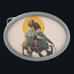 Solnedgång<br><div class="desc">Konstnär: Solnedgången för Norman Rockwell | pojke- & flickaklocka från tar av planet, den forlorn valpen</div>