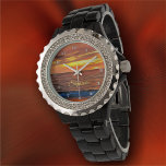 Solnedgång 1577 armbandsur<br><div class="desc">Vid målning av "Solnedgång 1577" Samling Denna kvinnas Rhinestone Watch lyfter med ett emelllegerat armband i antingen svart eller vitt, liksom ett anpassade ansikte, så glanserar du kärlek för tillfället vid din klocka. Anpassa på produktsidan eller klicka på knappen "Anpassa" om du vill ha fler designalternativ. Design skapat från min...</div>