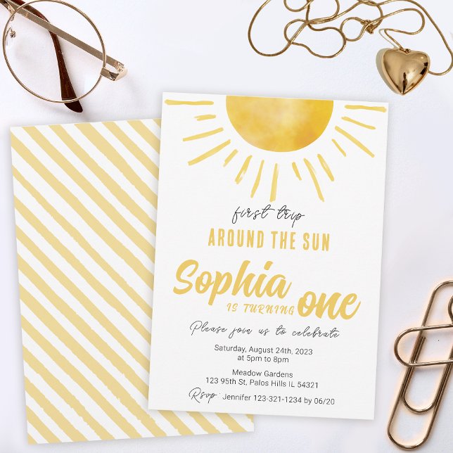 Solnedgång 1:a födelsedag Första resa runt sol Inbjudningar (Skapare uppladdad)