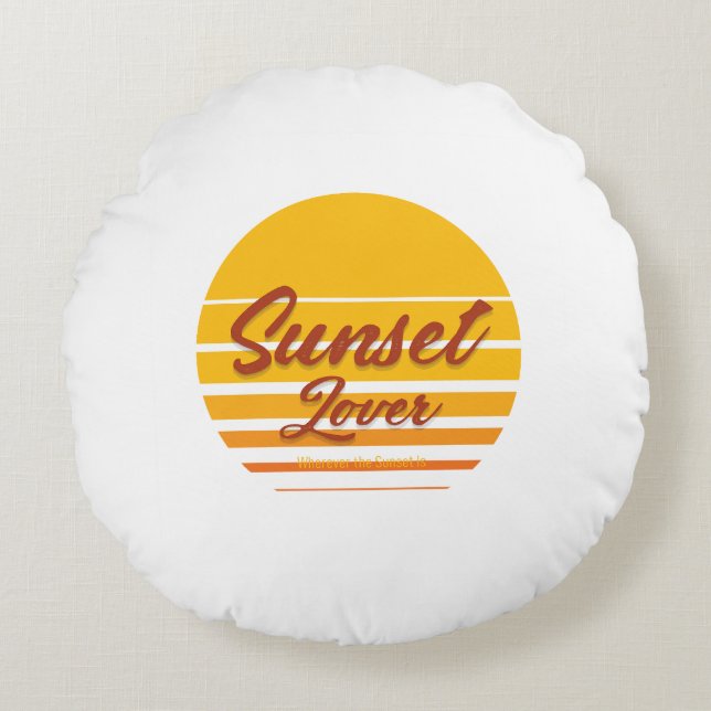 ’Solnedgång Älskare’ Rund Kudde (Framsidan)