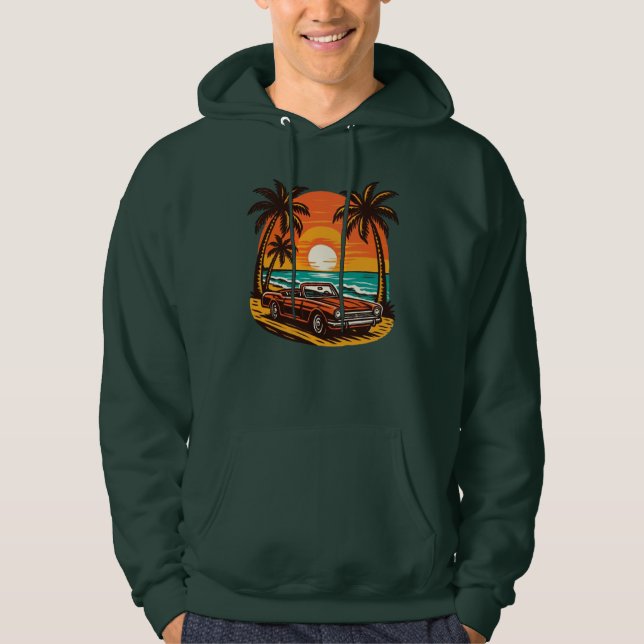 Solnedgång, båge och retrotro hoodie (Framsida)