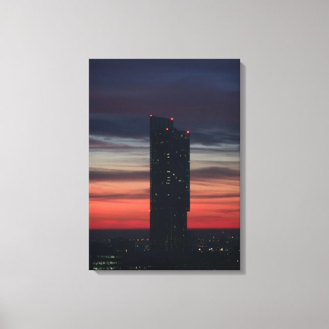 Solnedgång bakom Beetham Torn, Manchester Canvastryck (Framsida)