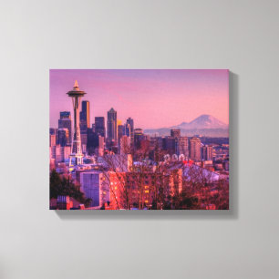 Solnedgång bakom Seattskyline från Kerry Park. Canvastryck
