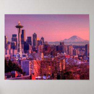 Solnedgång bakom Seattskyline från Kerry Park. Poster