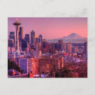 Solnedgång bakom Seattskyline från Kerry Park. Vykort