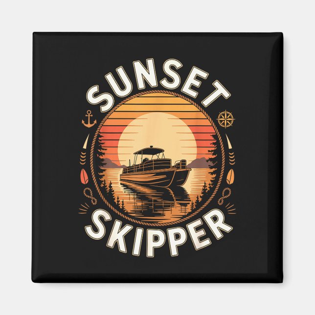 Solnedgång båtliv båt pontonbåt sjö liv magnet (Framsidan)