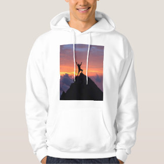Solnedgång Bergstopp Framgång Silhuett Hoodie