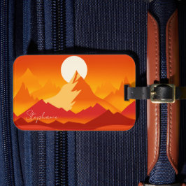 Solnedgång, bergstoppar liggande liggande Illustra Bagagebricka