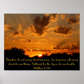 Solnedgång, bible Matthew 6:34 Poster