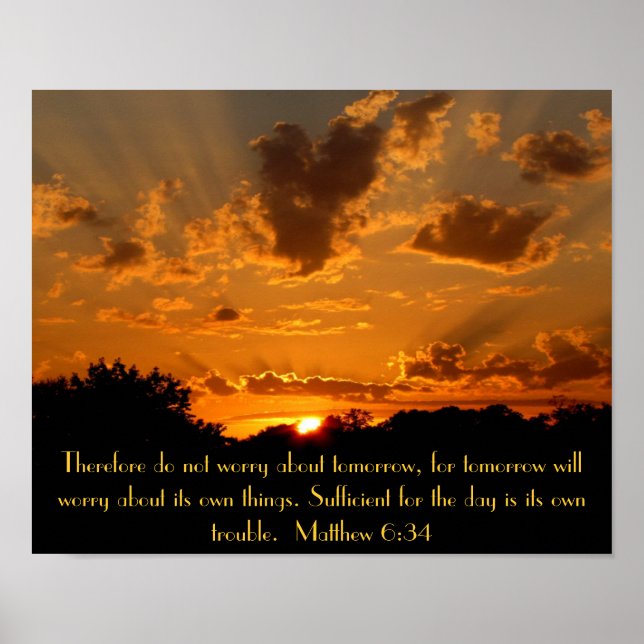 Solnedgång, bible Matthew 6:34 Poster (Framsidan)