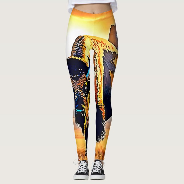 Solnedgång, Bison Art Design Leggings (Framsida)