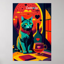Solnedgång, Bokar och Vin Poster