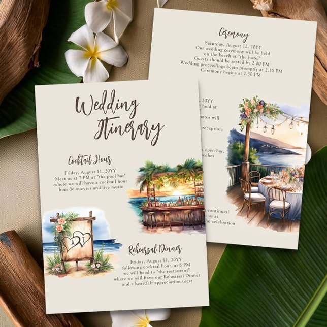 Solnedgång Bröllop Strand Itinerary Kort (Weekend Wedding Itinerary from the Sunset Beach Wedding Collection by Darling & May)